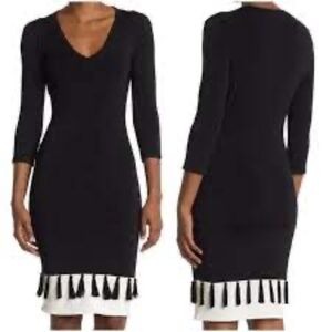 Trina Turk Black Lotus Dress Size XL NWT Retail $368 3/4 sleeve Stretch Tassel